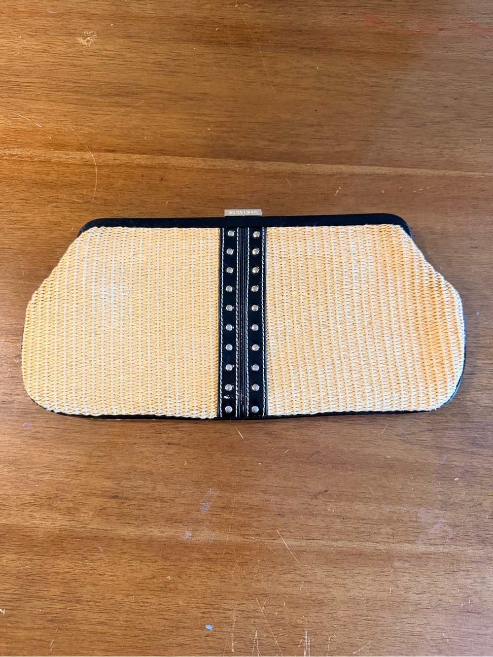 Michael Kors Yellow Straw Clutch with Black Studded Trim